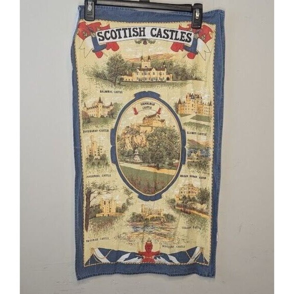 Vintage Scottish Castles Design Picture Tea Towel/Retro/Cotton/Scotland